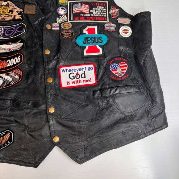 Navarre Vest Men Extra Large Leather Biker Church Collect Patch Pin Rare Core Ex - Picture 4 of 16